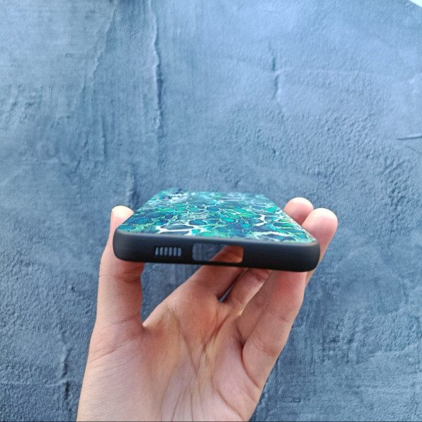 Чехол для Samsung Galaxy S23 FE с защитой камеры черный силикон с принтом зеленой змеи с покрытием лака