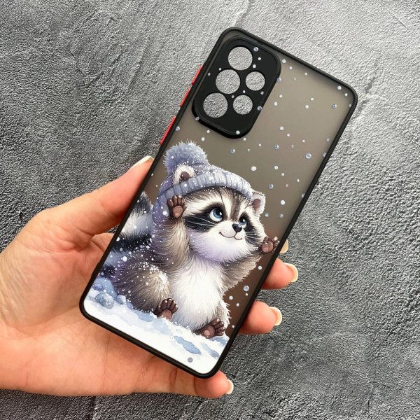Чехол для Samsung Galaxy A13 4G с защитой камеры зимний енотик