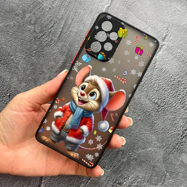 Чехол для Samsung Galaxy A13 4G с защитой камеры мышонок в костюме санты
