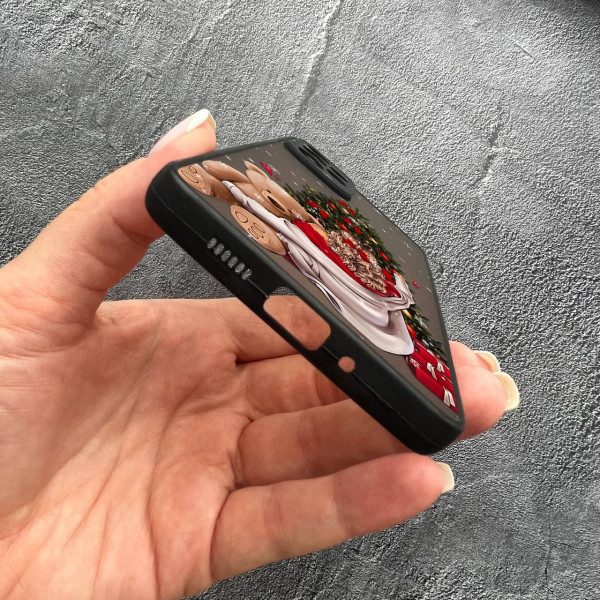 Чехол для Samsung Galaxy A53 5G с защитой камеры девушка с плюшевым медведем и елкой