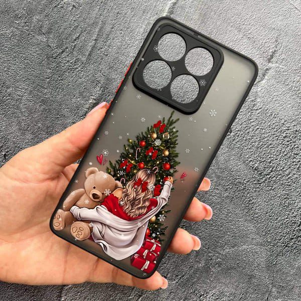 Чохол для Xiaomi 14T Pro з захистом камери новорічний дівчина з плюшевим ведмедем і ялинкою
