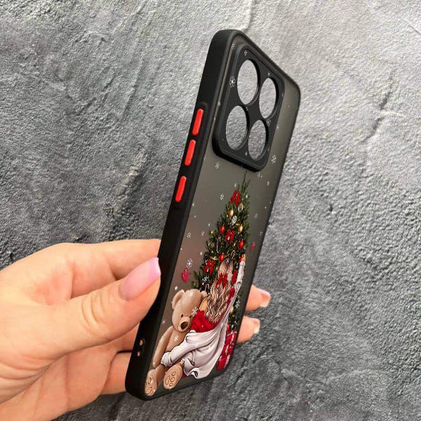 Чохол для Xiaomi 14T Pro з захистом камери новорічний дівчина з плюшевим ведмедем і ялинкою