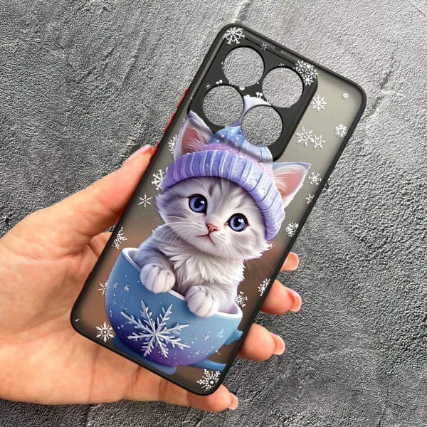 Чохол для Xiaomi 14T Pro з захистом камери новорічний кошеня в чашці