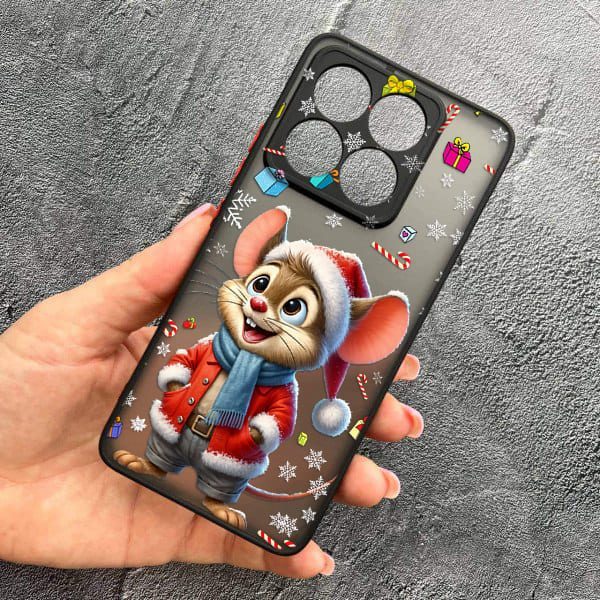 Чохол для Xiaomi 14T Pro з захистом камери новорічний мишеня в костюмі санти
