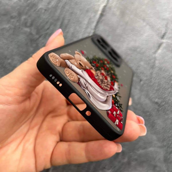 Чехол для Xiaomi 14T с защитой камеры новогодняя девушка с плюшевым медведем и елкой