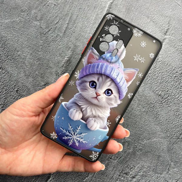 Чехол для Xiaomi 11T / 11T Pro с защитой камеры новогодний котенок в чашке