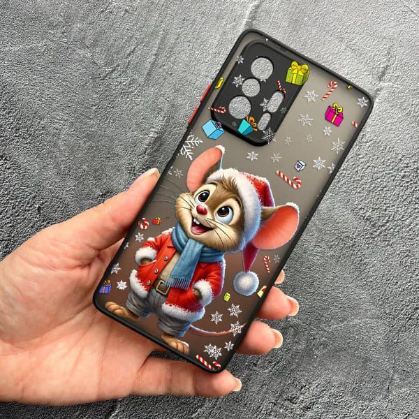 Чехол для Xiaomi 11T / 11T Pro с защитой камеры новогодний мышонок в костюме санты