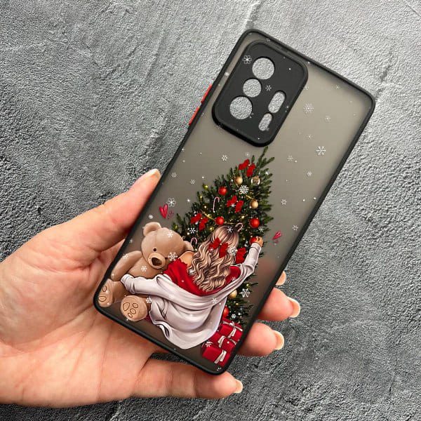 Чохол для Xiaomi 11T / 11T Pro з захистом камери новорічний дівчина з плюшевим ведмедем і ялинкою