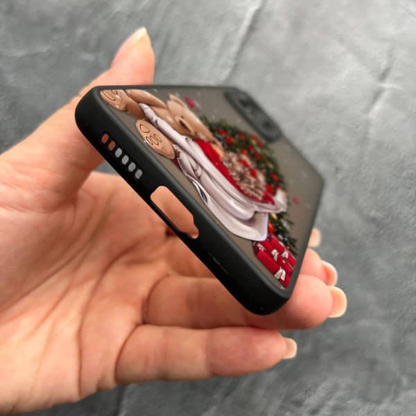 Чехол для Xiaomi 11T / 11T Pro с защитой камеры новогодняя девушка с плюшевым медведем и елкой