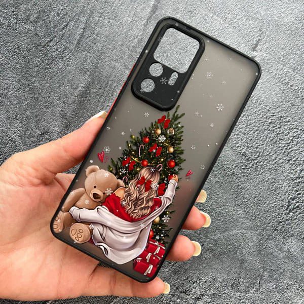 Чохол для Xiaomi 12T / Xiaomi 12T Pro з захистом камери новорічний дівчина з плюшевим ведмедем і ялинкою