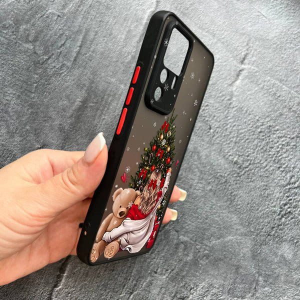 Чохол для Xiaomi 12T / Xiaomi 12T Pro з захистом камери новорічний дівчина з плюшевим ведмедем і ялинкою