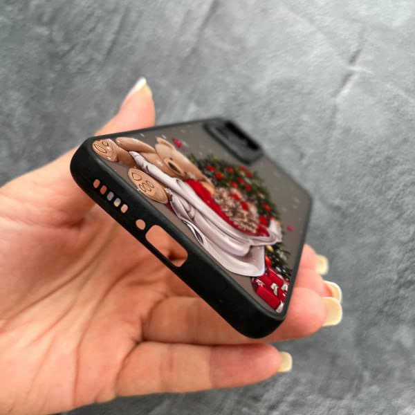 Чехол для Xiaomi 12T / Xiaomi 12T Pro с защитой камеры новогодняя девушка с плюшевым медведем и елкой
