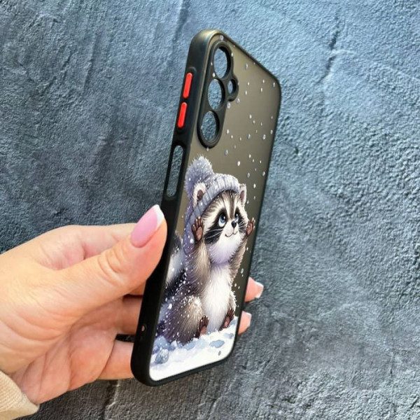 Чехол для Samsung Galaxy A24 с защитой камеры новогодний зимний енотик