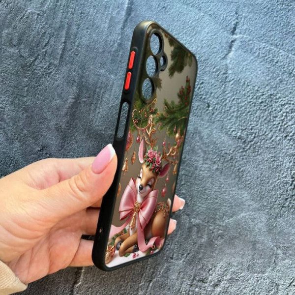 Чехол для Samsung Galaxy A14 новогодний с защитой камеры Рождественский олененок