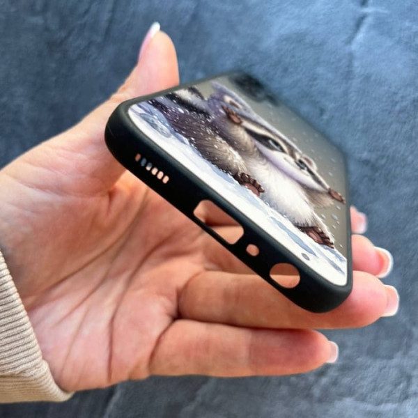 Чехол для Samsung Galaxy A14 с защитой камеры новогодний зимний енотик