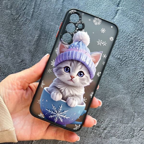 Чохол для Samsung Galaxy A14 з захистом камери новорічний кошеня в чашці