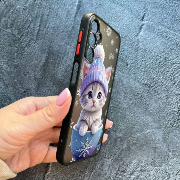 Чохол для Samsung Galaxy A14 з захистом камери новорічний кошеня в чашці