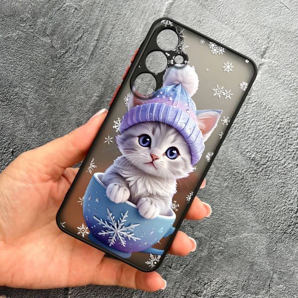 Чохол для Samsung Galaxy S21 Plus з захистом камери новорічне кошеня в чашці