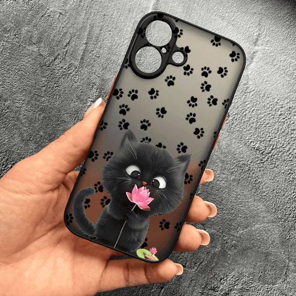 Чехол для iPhone 17 с защитой камеры котик с цветком
