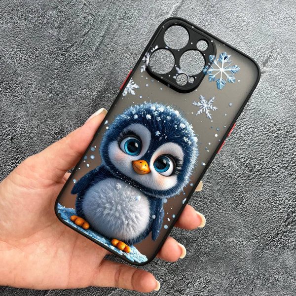 Чехол для iPhone 16 Pro Max с защитой камеры новогодний милый пингвин