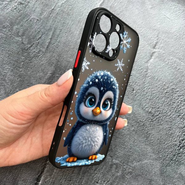 Чехол для iPhone 16 Pro Max с защитой камеры новогодний милый пингвин