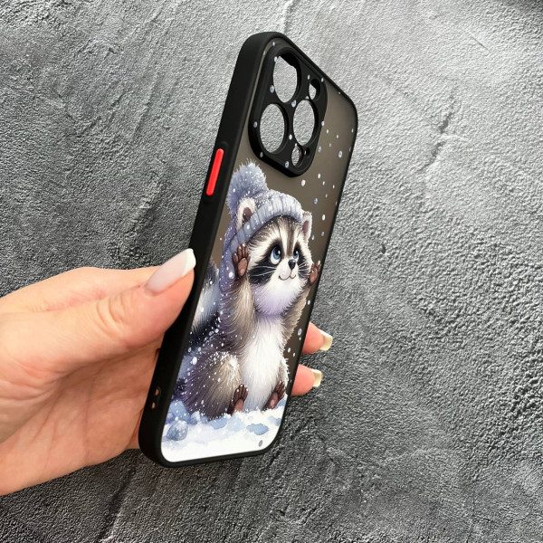 Чохол для iPhone 13 Pro з захистом камери новорічний зимовий єнотик