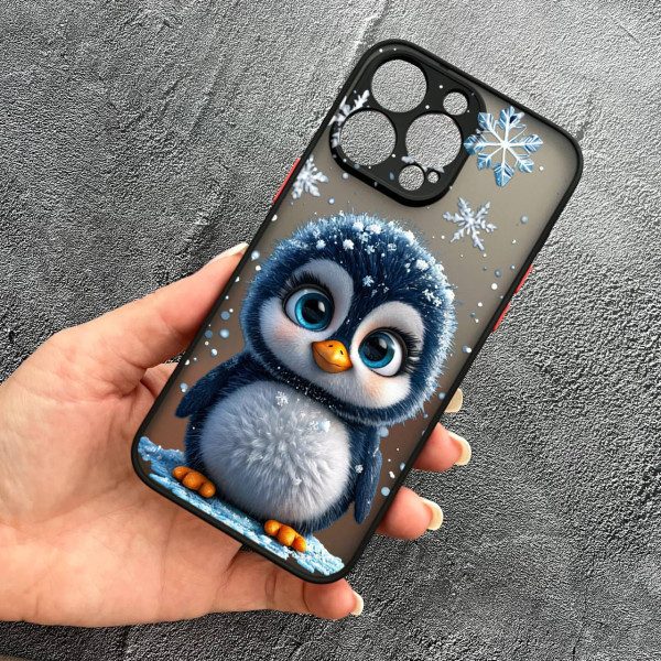 Чехол для iPhone 13 Pro с защитой камеры новогодний милый пингвин