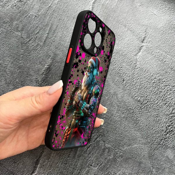 Чехол для iPhone 13 Pro с защитой камеры новогодний Санта Киберпанк
