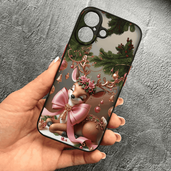 Чехол для iPhone 17 с защитой камеры новогодний Рождественский олененок