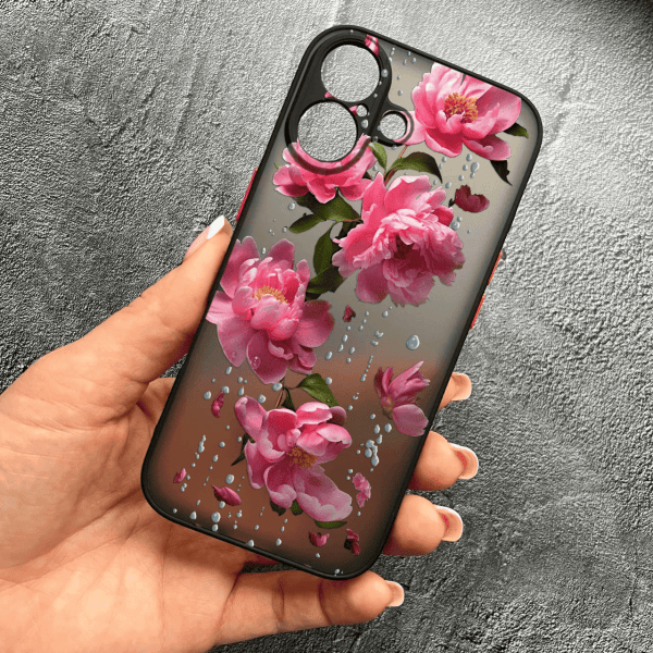 Чехол для iPhone 17 с защитой камеры с цветами и дождем