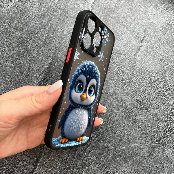 Чехол для iPhone 14 Pro с защитой камеры новогодний милый пингвин