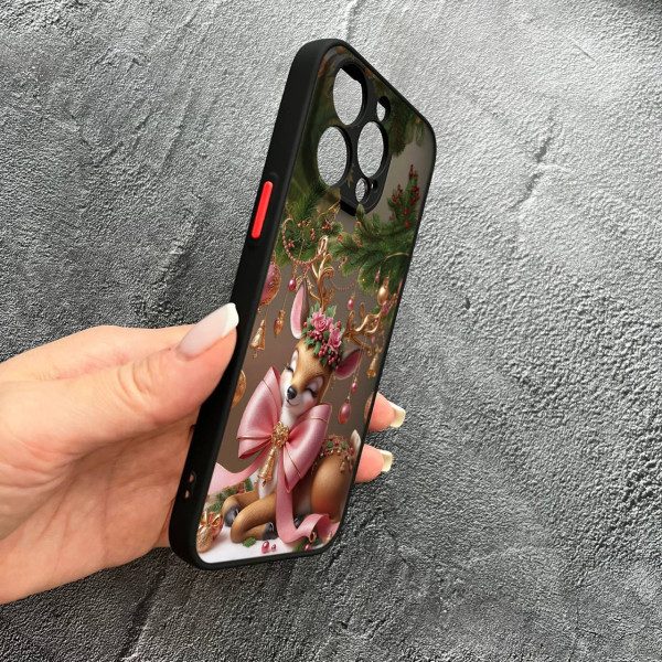 Чехол для iPhone 14 Pro с защитой камеры новогодний Рождественский олененок