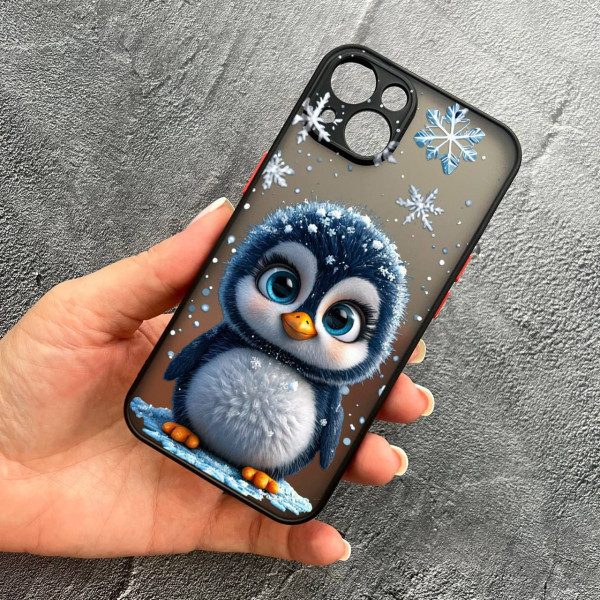 Чехол для iPhone 14 с защитой камеры новогодний милый пингвин