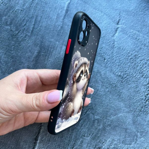 Чохол для iPhone 12 з захистом камери новорічний зимовий єнотик