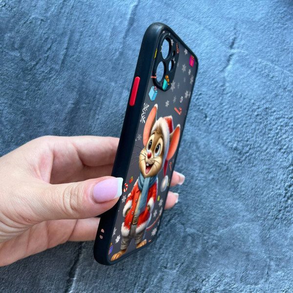 Чохол для iPhone 12 з захистом камери новорічне мишеня в костюмі санти