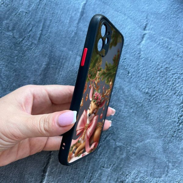 Чехол для iPhone 12 с защитой камеры новогодний Рождественский олененок