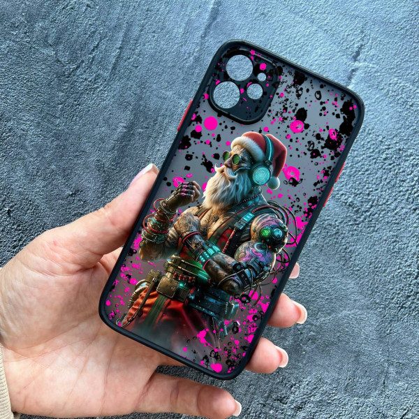 Чохол для iPhone 12 з захистом камери новорічний Санта Кіберпанк