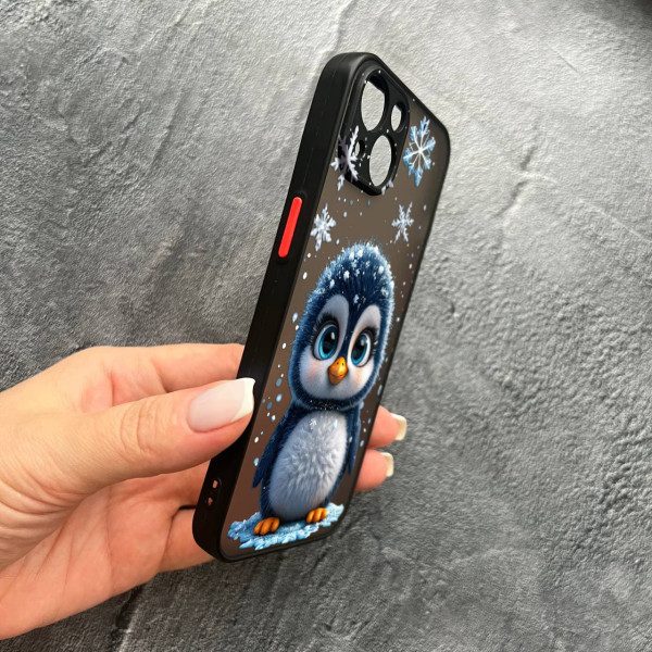 Чехол для iPhone 15 plus с защитой камеры новогодний милый пингвин