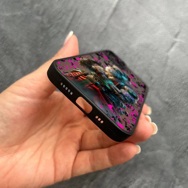 Чехол для iPhone 15 plus с защитой камеры новогодний Санта Киберпанк