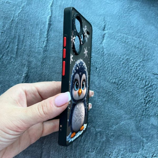 Чехол для Xiaomi Redmi Note 13 Pro Plus с защитой камеры новогодний милый пингвин