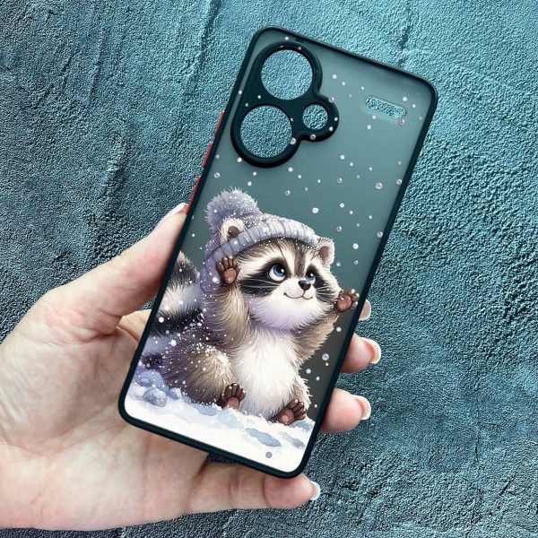 Чехол для Xiaomi Redmi Note 13 Pro Plus с защитой камеры новогодний зимний енотик