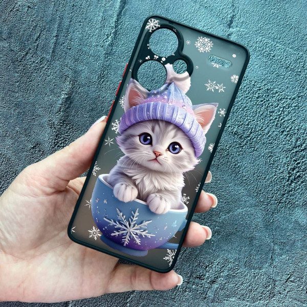 Чохол для Xiaomi Redmi Note 13 Pro 5G з захистом камери новорічне кошеня в чашці