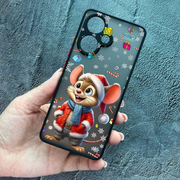 Чохол для Xiaomi Redmi Note 13 Pro 5G з захистом камери новорічне мишеня в костюмі санти