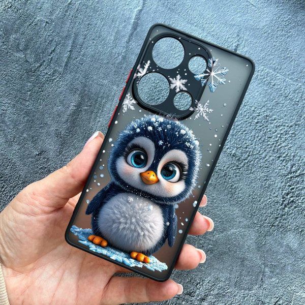 Чехол для Xiaomi Redmi Note 13 Pro 4G / Poco M6 Pro 4G / Xiaomi Redmi Note 14S  с защитой камеры новогодний милый пингвин