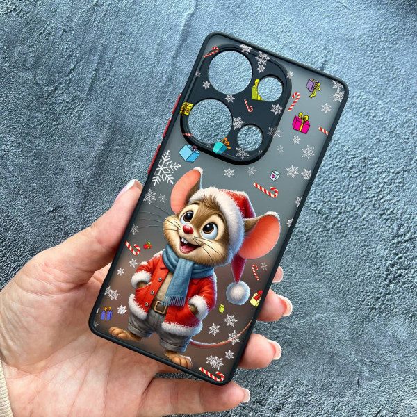 Чохол для Xiaomi Redmi Note 13 Pro 4G / Poco M6 Pro 4G / Xiaomi Redmi Note 14S  з захистом камери новорічне мишеня в костюмі санти