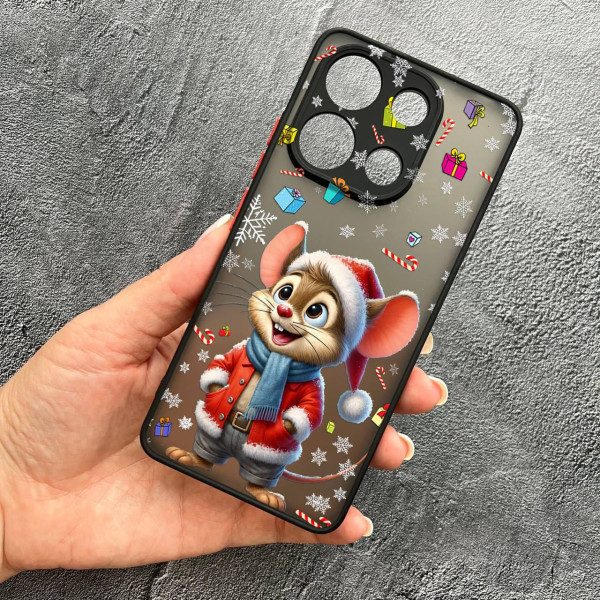 Чохол для Xiaomi Redmi Note 13 4G з захистом камери новорічне мишеня в костюмі санти