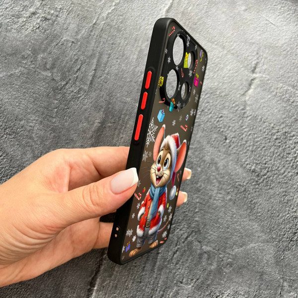 Чохол для Xiaomi Redmi Note 13 4G з захистом камери новорічне мишеня в костюмі санти