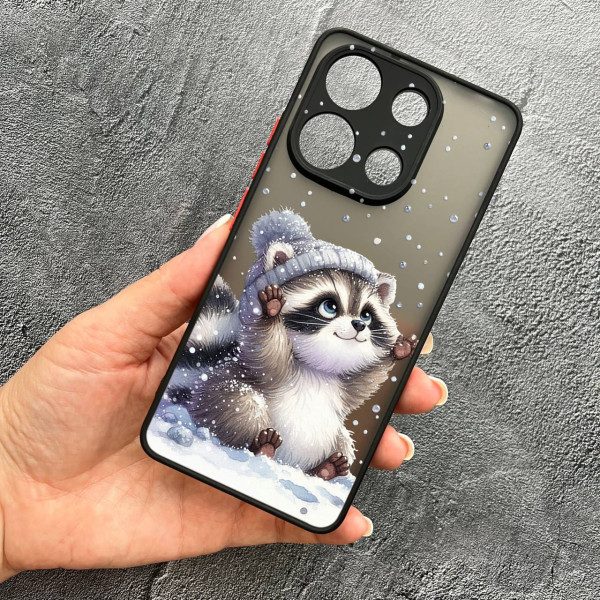 Чохол для Xiaomi Redmi Note 13 4G з захистом камери новорічний зимовий єнотик