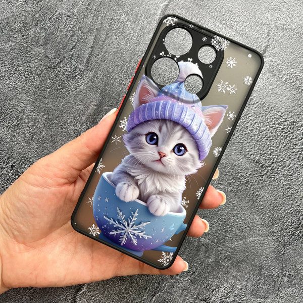 Чохол для Xiaomi Redmi Note 13 4G з захистом камери новорічне кошеня в чашці
