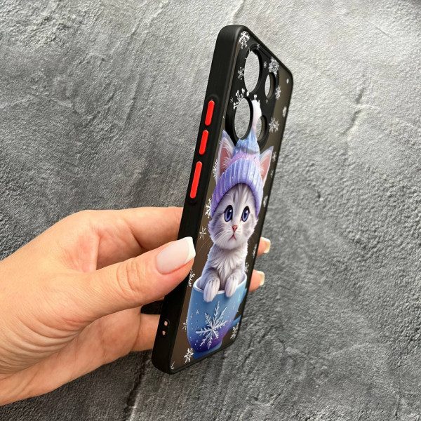 Чохол для Xiaomi Redmi Note 13 4G з захистом камери новорічне кошеня в чашці